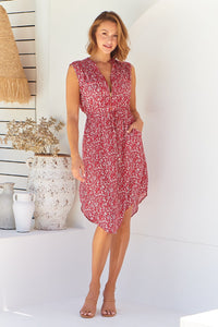Cleo Midi Red Floral Zip Front Dress
