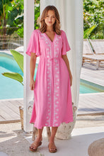 Load image into Gallery viewer, Keira Pink Tie Waist Embroided Maxi Dress