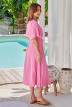 Load image into Gallery viewer, Keira Pink Tie Waist Embroided Maxi Dress