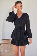 Load image into Gallery viewer, Minerva Layered Cross over Black Long Sleeve Playsuit