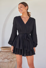 Load image into Gallery viewer, Minerva Layered Cross over Black Long Sleeve Playsuit