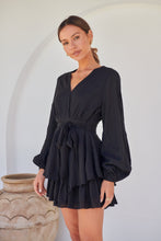 Load image into Gallery viewer, Minerva Layered Cross over Black Long Sleeve Playsuit