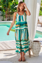 Load image into Gallery viewer, Myrtle Tie Dye Green/White Tiered Midi Dress