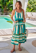Load image into Gallery viewer, Myrtle Tie Dye Green/White Tiered Midi Dress