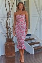 Load image into Gallery viewer, Ceres Shirred Pink Floral Midi Dress