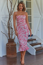 Load image into Gallery viewer, Ceres Shirred Pink Floral Midi Dress
