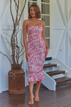 Load image into Gallery viewer, Ceres Shirred Pink Floral Midi Dress