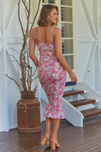 Load image into Gallery viewer, Ceres Shirred Pink Floral Midi Dress