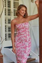 Load image into Gallery viewer, Ceres Shirred Pink Floral Midi Dress