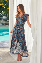 Load image into Gallery viewer, Lilo Bohemian Blue Floral Button Front Maxi Dress