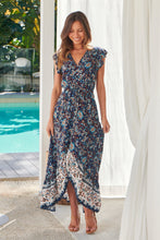 Load image into Gallery viewer, Lilo Bohemian Blue Floral Button Front Maxi Dress