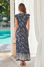 Load image into Gallery viewer, Lilo Bohemian Blue Floral Button Front Maxi Dress