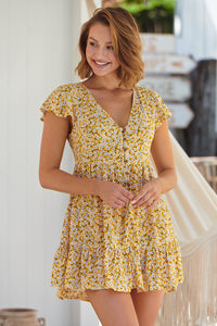 Monique Button Front Yellow Daisy Dress