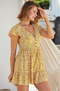 Monique Button Front Yellow Daisy Dress