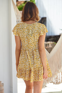 Monique Button Front Yellow Daisy Dress
