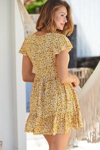 Monique Button Front Yellow Daisy Dress