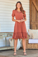 Load image into Gallery viewer, Arden Short Sleeve Rust Satin Midi Dress