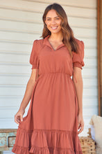 Load image into Gallery viewer, Arden Short Sleeve Rust Satin Midi Dress