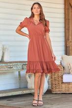 Load image into Gallery viewer, Arden Short Sleeve Rust Satin Midi Dress