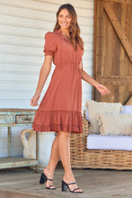 Load image into Gallery viewer, Arden Short Sleeve Rust Satin Midi Dress