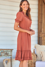 Load image into Gallery viewer, Arden Short Sleeve Rust Satin Midi Dress