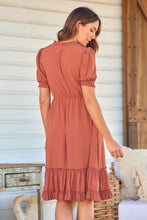Load image into Gallery viewer, Arden Short Sleeve Rust Satin Midi Dress