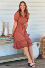 Load image into Gallery viewer, Arden Short Sleeve Rust Satin Midi Dress