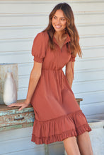 Load image into Gallery viewer, Arden Short Sleeve Rust Satin Midi Dress