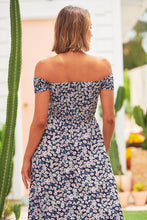 Load image into Gallery viewer, Shari Navy Floral Print Shirred Maxi Dress