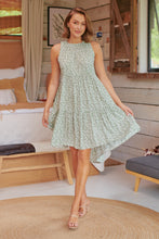 Load image into Gallery viewer, Rebecca High Neck Tiered Green Floral Dress