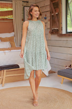 Load image into Gallery viewer, Rebecca High Neck Tiered Green Floral Dress