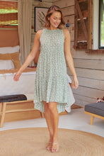 Load image into Gallery viewer, Rebecca High Neck Tiered Green Floral Dress
