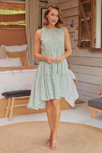 Load image into Gallery viewer, Rebecca High Neck Tiered Green Floral Dress
