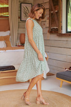 Load image into Gallery viewer, Rebecca High Neck Tiered Green Floral Dress