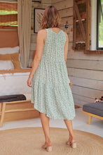 Load image into Gallery viewer, Rebecca High Neck Tiered Green Floral Dress