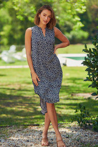 Liviana Navy Animal Print Pocket Front Dress