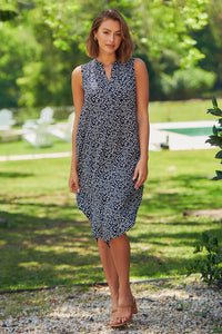 Liviana Navy Animal Print Pocket Front Dress