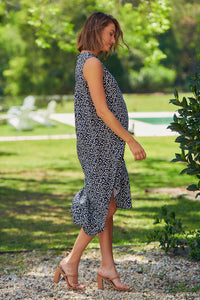 Liviana Navy Animal Print Pocket Front Dress