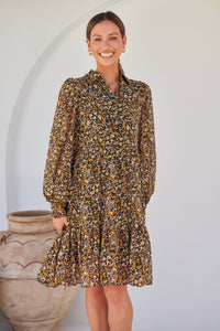 Jessie Floral Chiffon Long Sleeve Collared Dress
