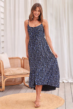Load image into Gallery viewer, Binky Black/Blue Floral Criss Cross Tie Front Maxi Dress