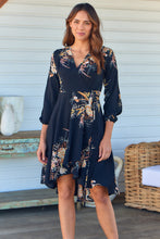 Load image into Gallery viewer, Hailey Cross Over Long Sleeve Black/Orange Print Dress