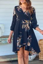 Load image into Gallery viewer, Hailey Cross Over Long Sleeve Black/Orange Print Dress