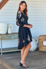 Load image into Gallery viewer, Hailey Cross Over Long Sleeve Black/Orange Print Dress