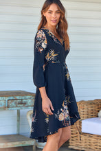 Load image into Gallery viewer, Hailey Cross Over Long Sleeve Black/Orange Print Dress