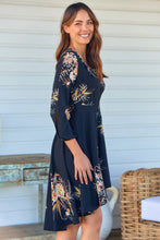 Load image into Gallery viewer, Hailey Cross Over Long Sleeve Black/Orange Print Dress