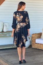 Load image into Gallery viewer, Hailey Cross Over Long Sleeve Black/Orange Print Dress
