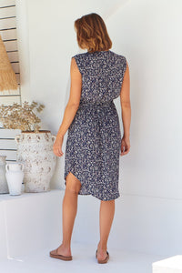 Cleo Midi Navy Floral Zip Front Dress