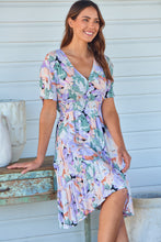 Load image into Gallery viewer, Clarett Cap Sleeve Lilac/Green/Orange Multi Button Front Dress