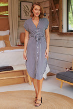 Load image into Gallery viewer, Lorena Black Stripe Tie Front Dress
