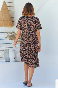 Hudson Leopard Print Button Front Smock Midi Dress